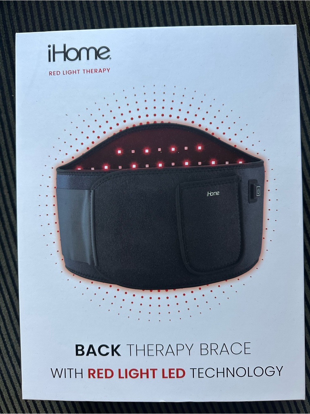 iHome Back Therapy Brace Black with Red Light LED Technology New In Box